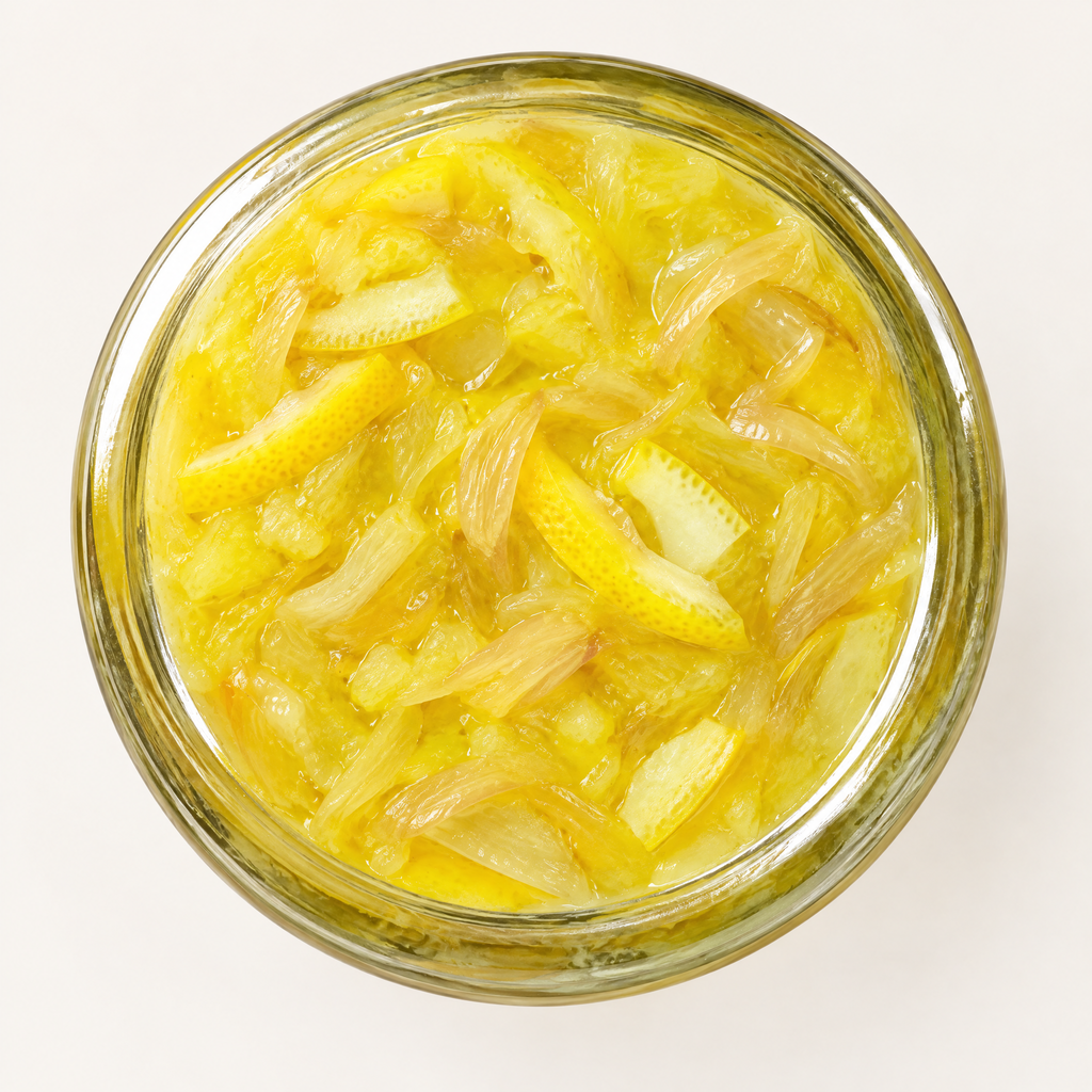 Les citrons confits salés au gingembre vus par le fond du pot