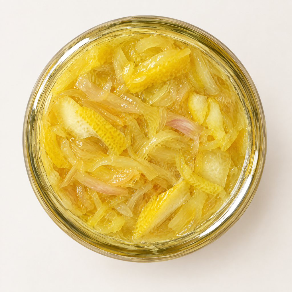 Les citrons confits salés au combava vus par le fond du pot