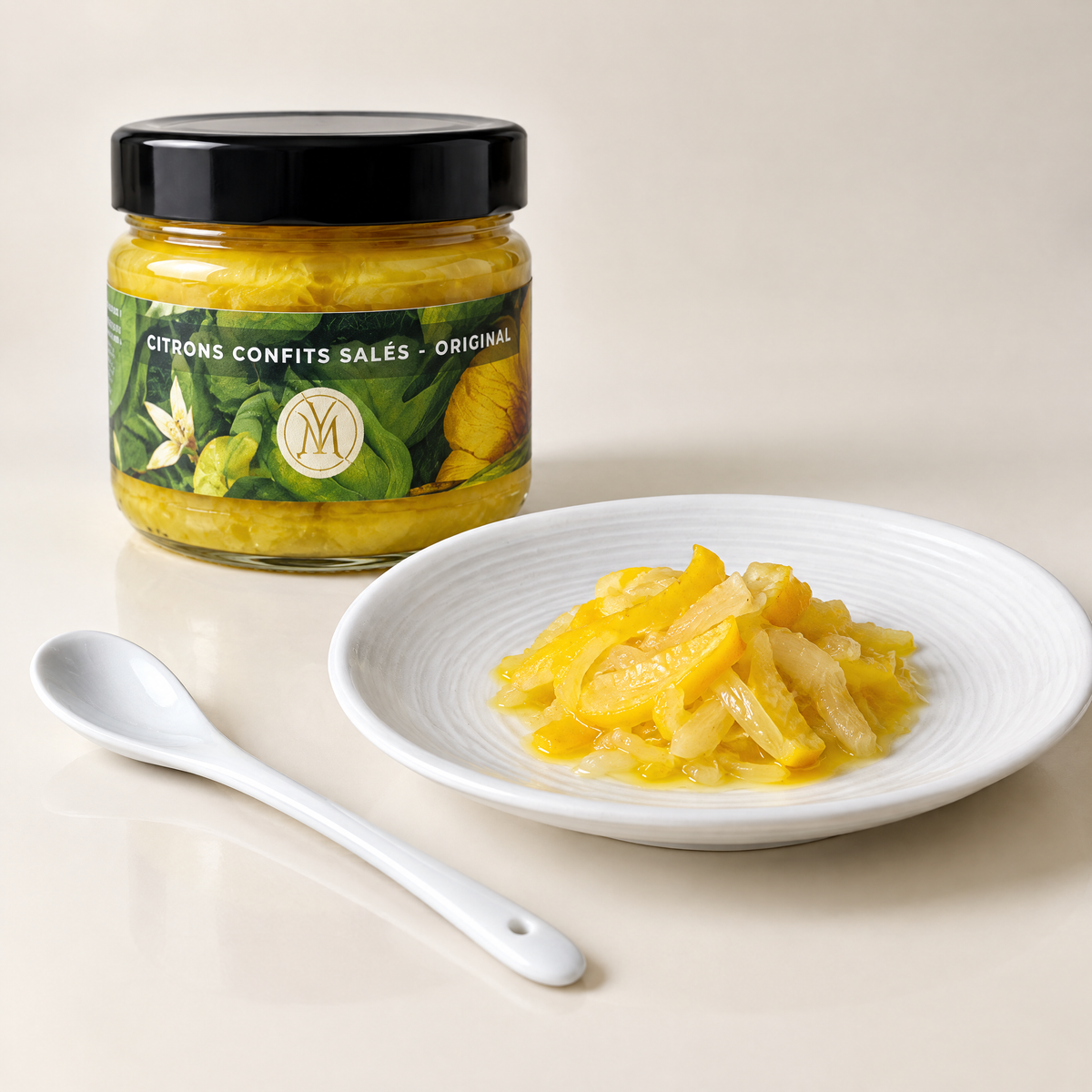 Le pot de citrons confits salés Original et une portion servie