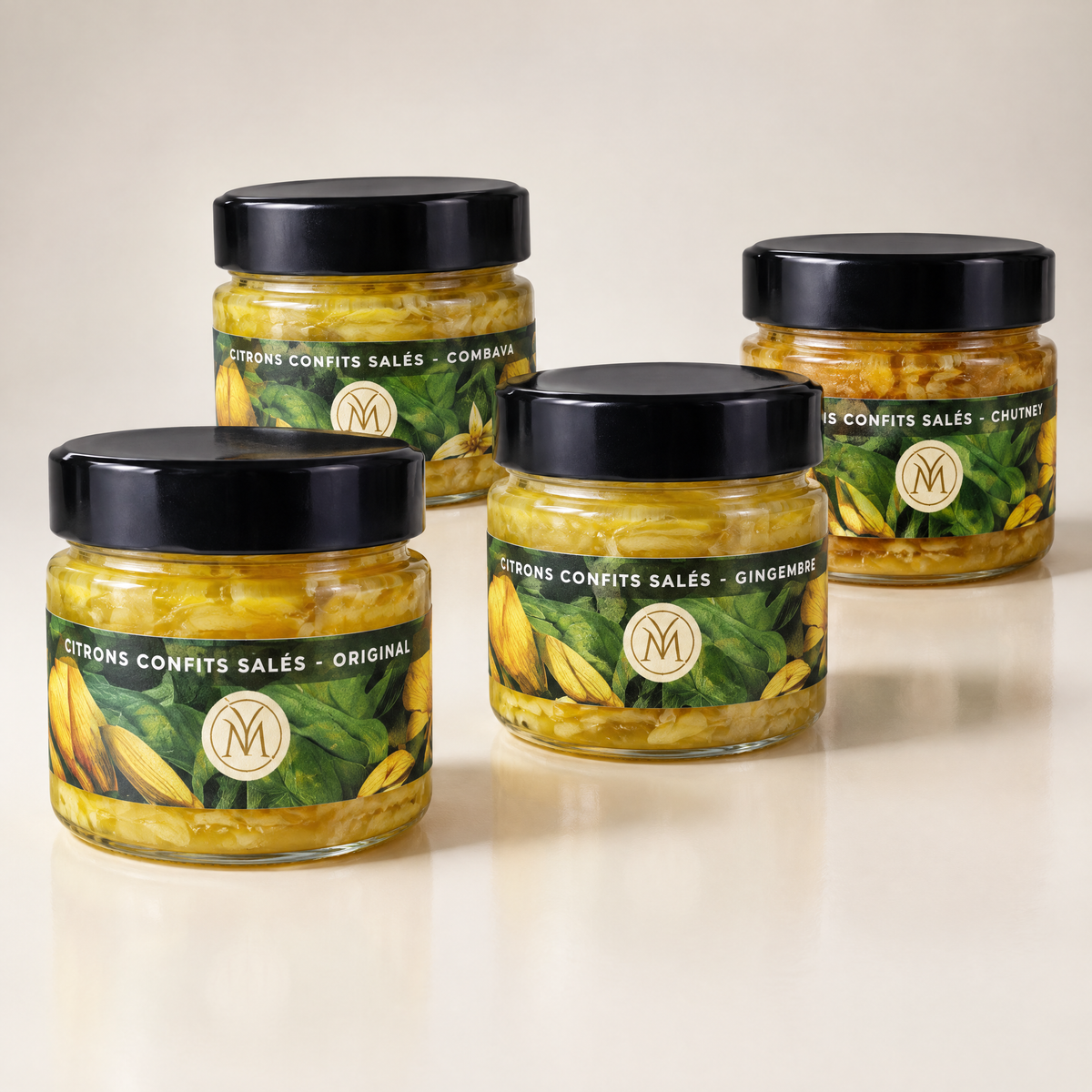 Les quatre citrons confits salés de la gamme réunis